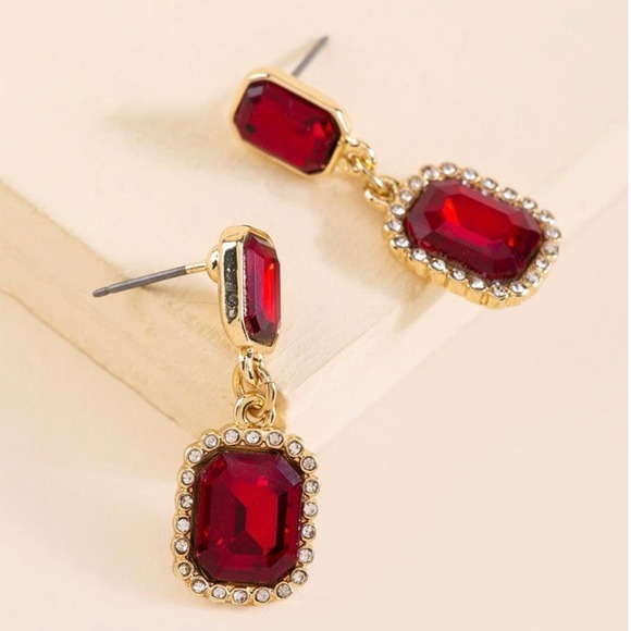 New Francesca’s Ruby Faceted Drop Earrings - Picture 3 of 4